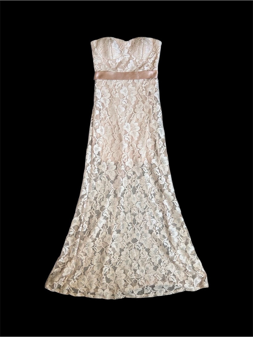 Vintage Deb Soft Peach/Nude Full Length Bodycon Lace Dress Juniors size 5 - Picture 2 of 12